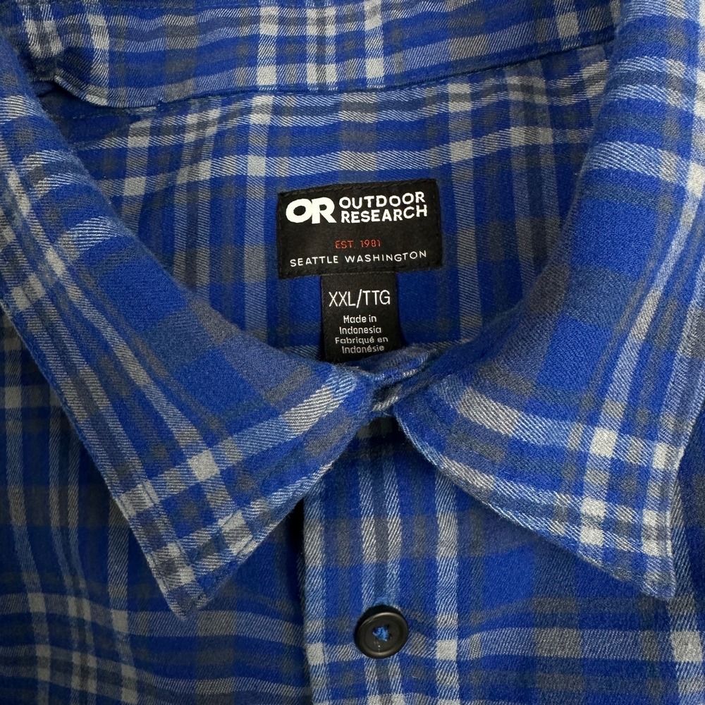 Outdoor Research Plaid Button Up Shirt Blue Hiking Men's XXL - Picture 12 of 13